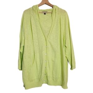 🍒 TRIBAL Cotton Linen Blend Button Down Cardigan Hooded Bright Neon Sz 4X